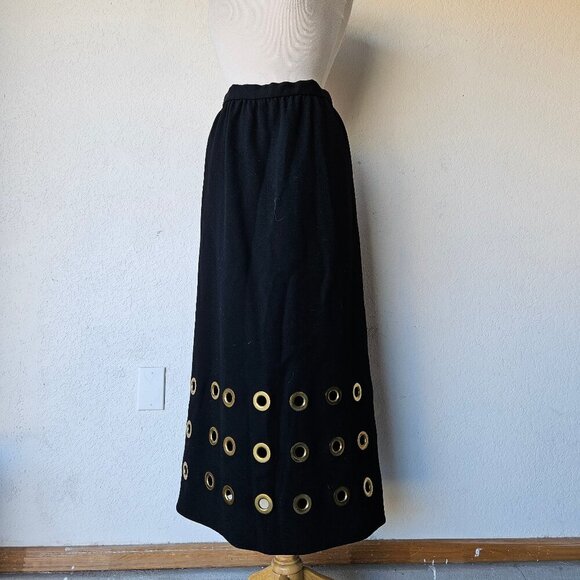 Pierre Cardin 1969 Space Age Collection Black Gold Gromets Maxi Skirt 60s Medium - Picture 4 of 8